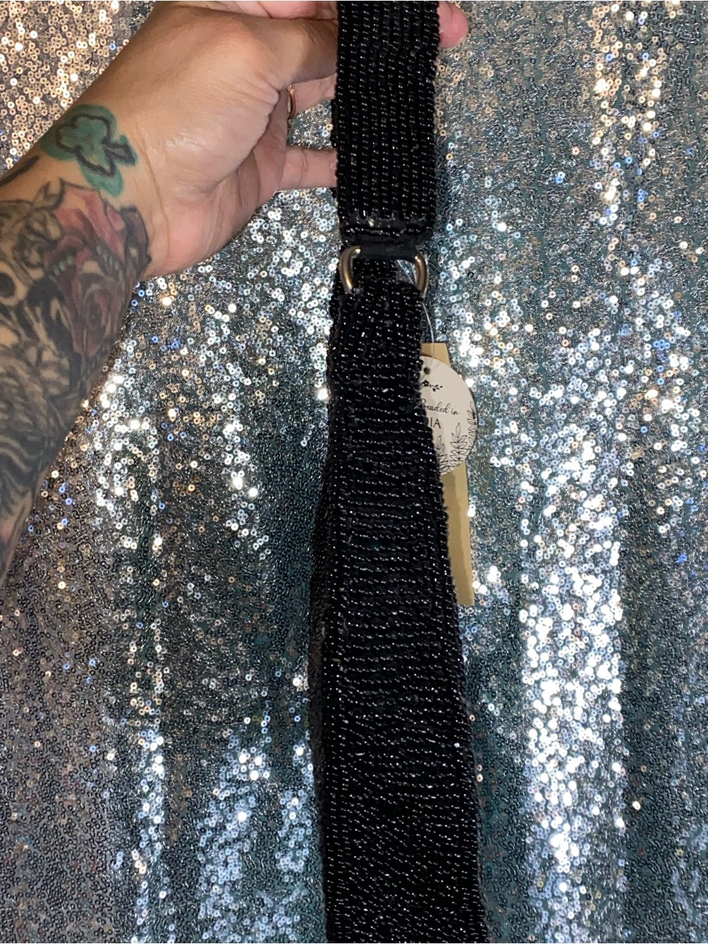 Studio 12 Celestial Hand Beaded Moon Stars Crescent Bag NWT Black Viral Find - Picture 6 of 14